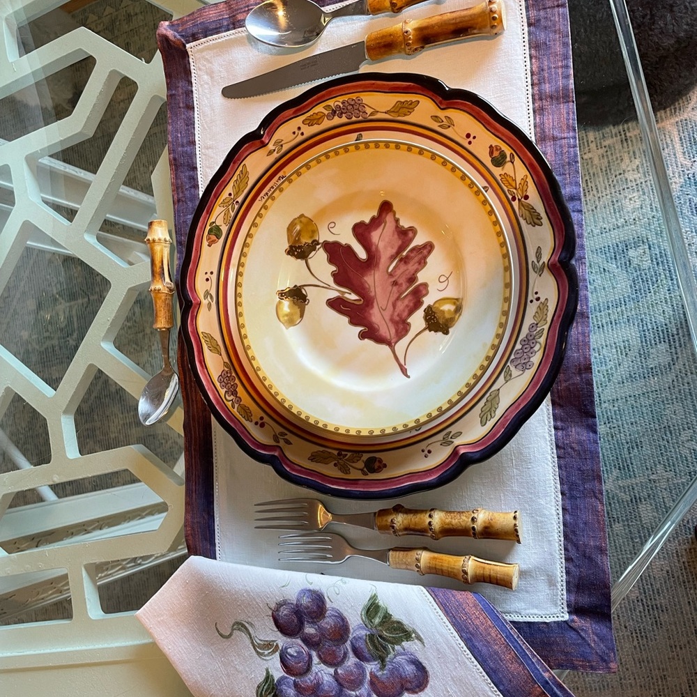 6 place setting including real bamboo SS flatware made in France